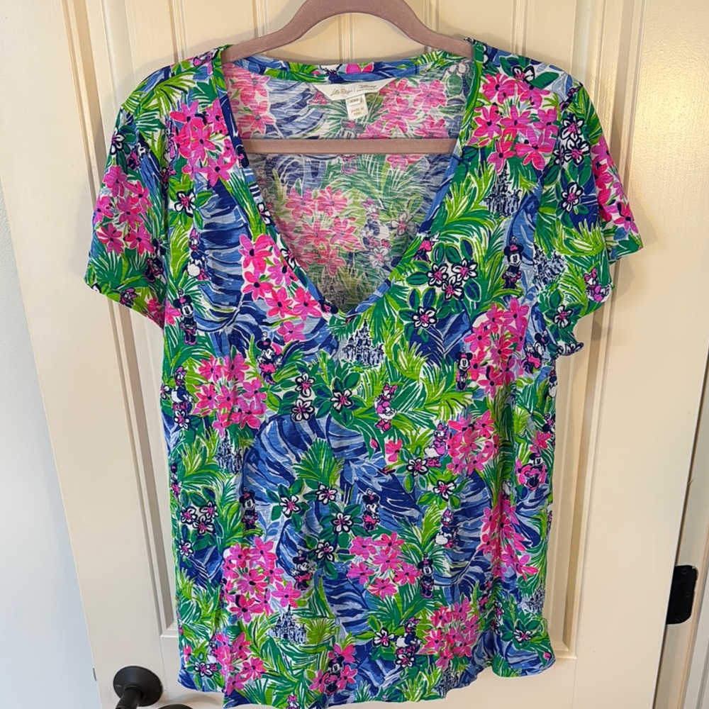 Lilly Pulitzer Disney Collection Pink and Green Floral Short Sleeve Tee